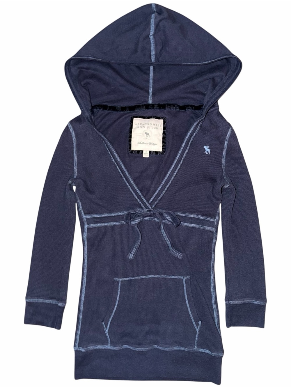 Y2K Abercrombie & Fitch Navy Hooded 3/4 Sleeve Top